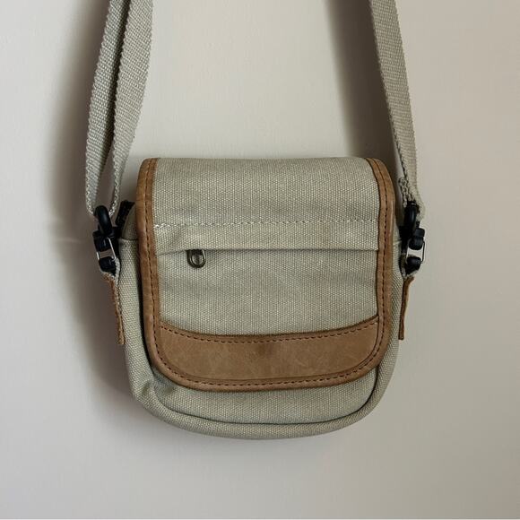 Vintage L.L. Bean Khaki Canvas Leather Small Messenger Crossbody Bag Purse 6x6” - Picture 4 of 12